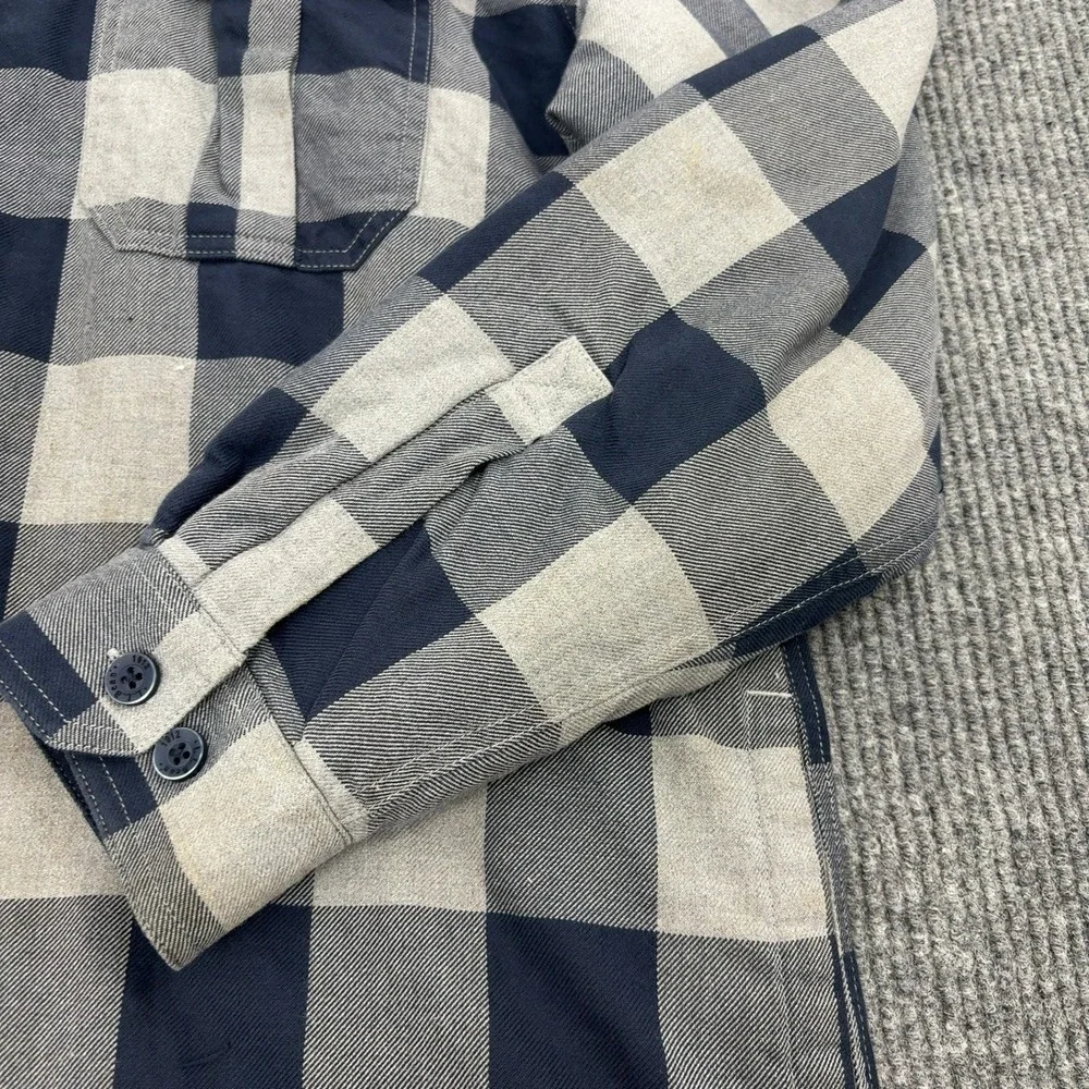 LL Bean Shirt Jacket Mens XL Gray Cotton Quilted Buffalo Plaid Flannel Outdoor